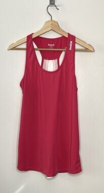 Reebok Women's Bright Pink and White Reflective Racerback Tank Top - Size Medium